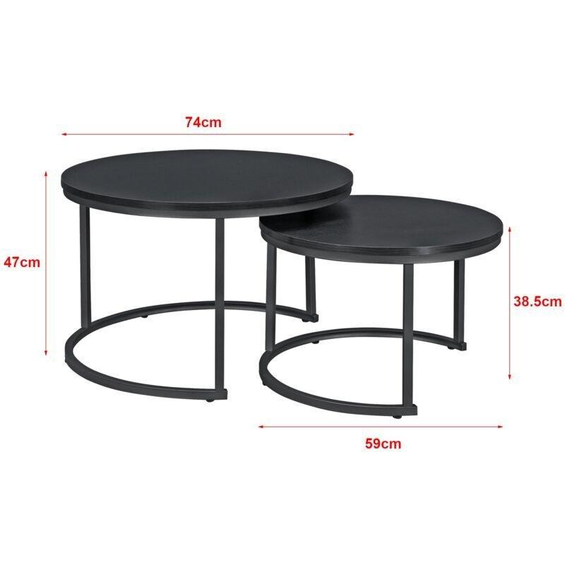 Siyah Metal Ayaklı İkili Yuvarlak Zigon Sehpa 74 cm - 107041