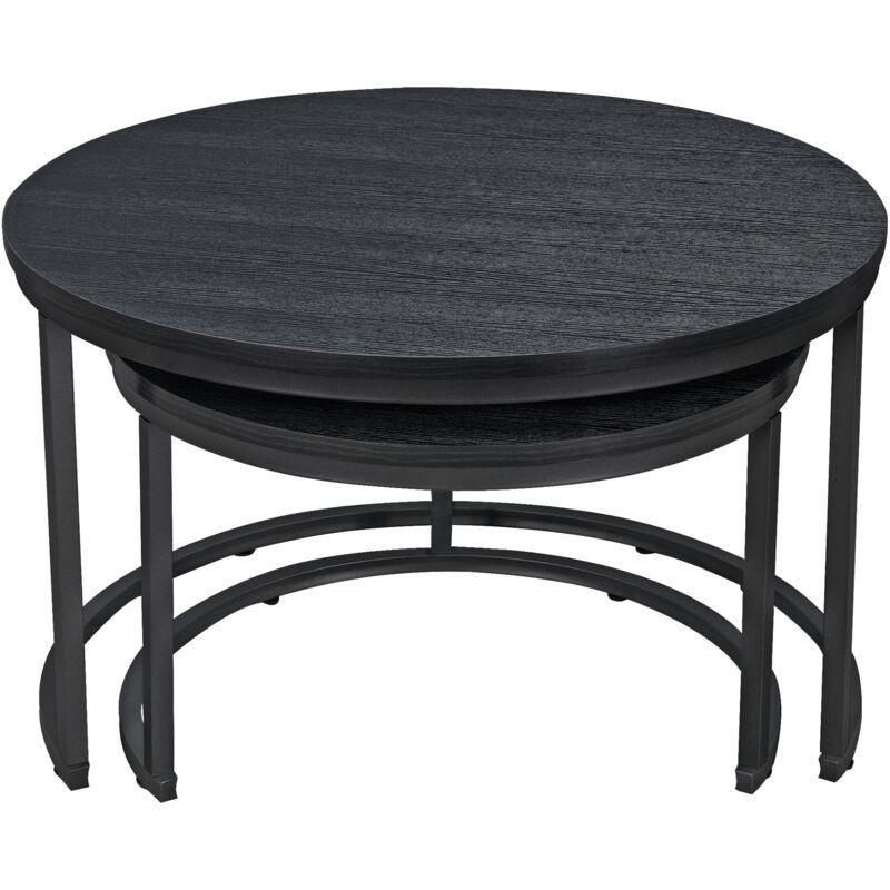 Siyah Metal Ayaklı İkili Yuvarlak Zigon Sehpa 74 cm - 107041