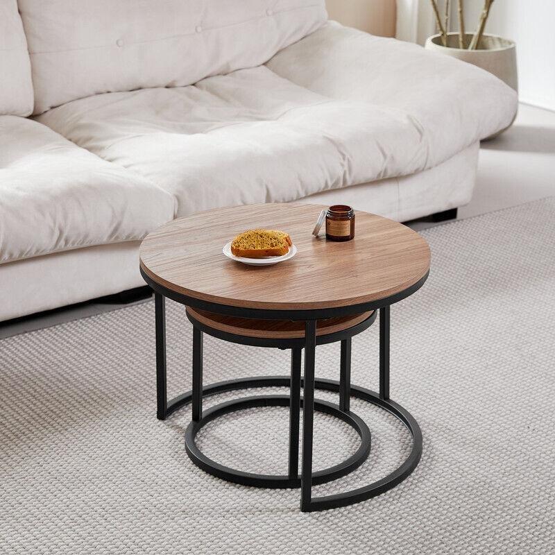 Siyah Metal Ayaklı Koyu Ahşap Yuvarlak Zigon Sehpa 60x44 cm - 107988