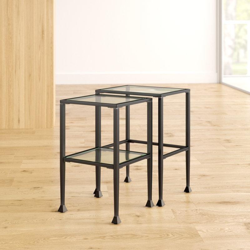 Siyah Metal Ayaklı Şeffaf Camlı Yüksek Zigon Sehpa 61x41x36 cm - 108709