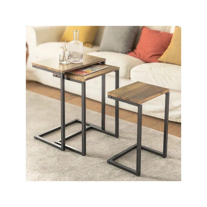Siyah Metal Ayaklı Üçlü Zigon Sehpa 46x61x30 cm - 106294