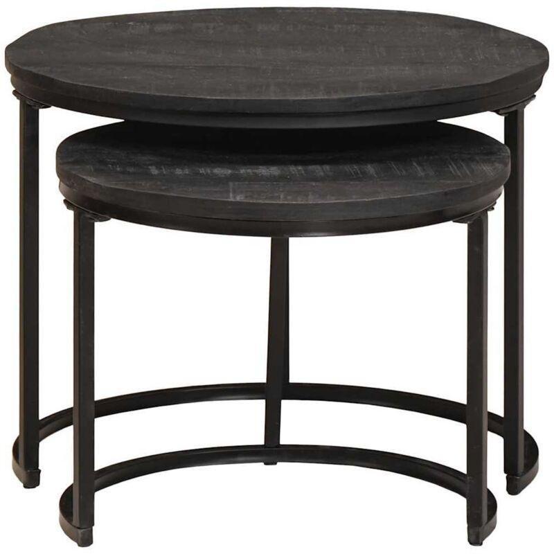 Siyah Metal Ayaklı Yuvarlak Masif Mango Zigon Sehpa 50 cm - 107205