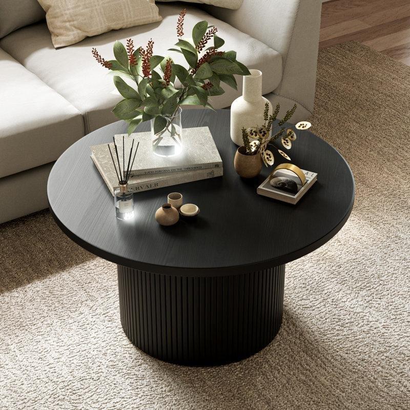 Siyah Metal Ayaklı Yuvarlak Orta Sehpa 90 cm - 104590