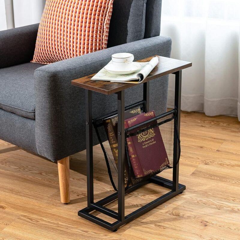 Siyah Metal Ayarlanabilir Pabuçlu Raflı Metal Yan Sehpa-48x18x55 cm - 110896