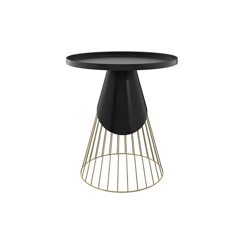 Siyah Metal Bordürlü Yuvarlak Tasarım Yan Sehpa-45x45x46 cm - 110282