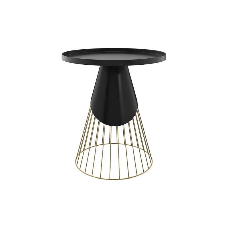 Siyah Metal Bordürlü Yuvarlak Tasarım Yan Sehpa-45x45x46 cm - 110282