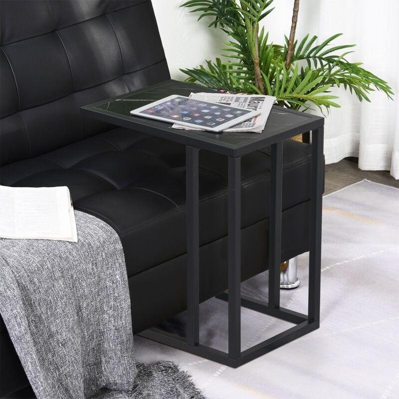 Siyah Metal C Şekilli Mermer Yan Sehpa-45x30x52 cm - 110589