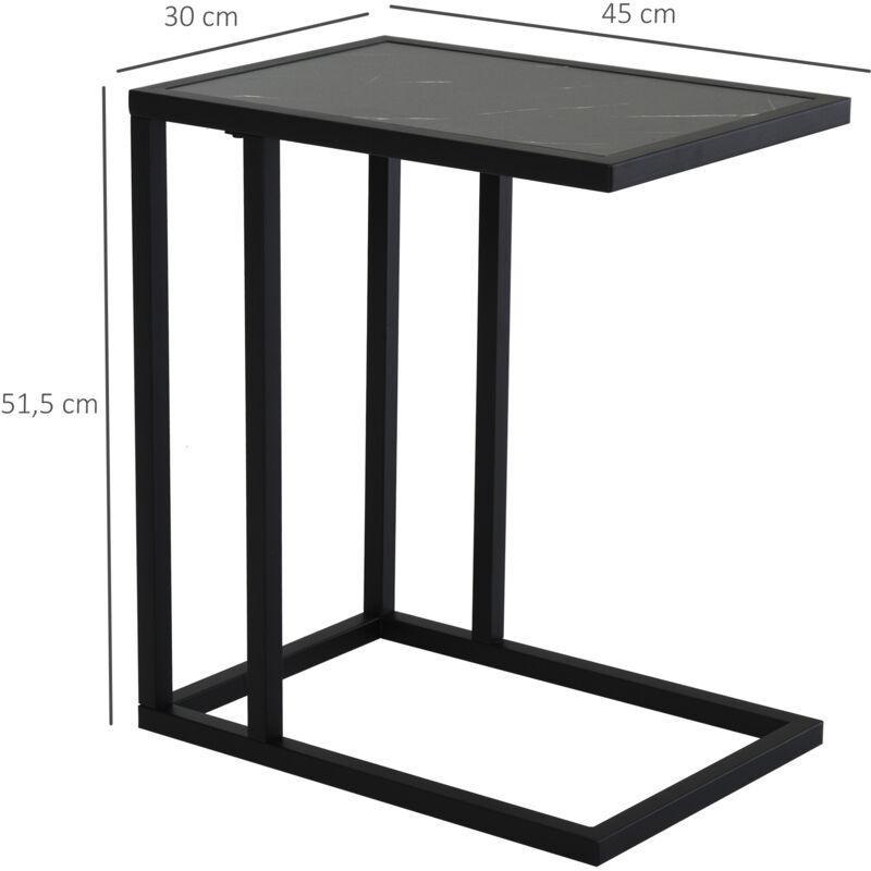Siyah Metal C Şekilli Mermer Yan Sehpa-45x30x52 cm - 110589