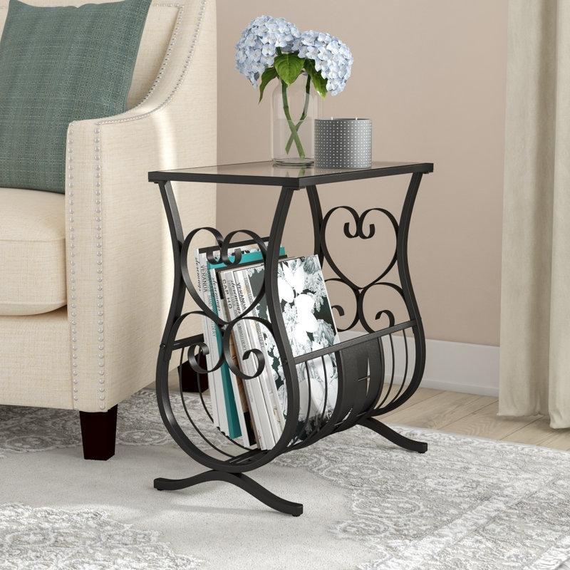 Siyah Metal Cam Raflı Gazetelik Yan Sehpa-56x47x30 cm - 112926