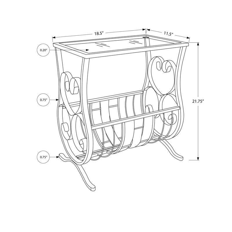 Siyah Metal Cam Raflı Gazetelik Yan Sehpa-56x47x30 cm - 112926