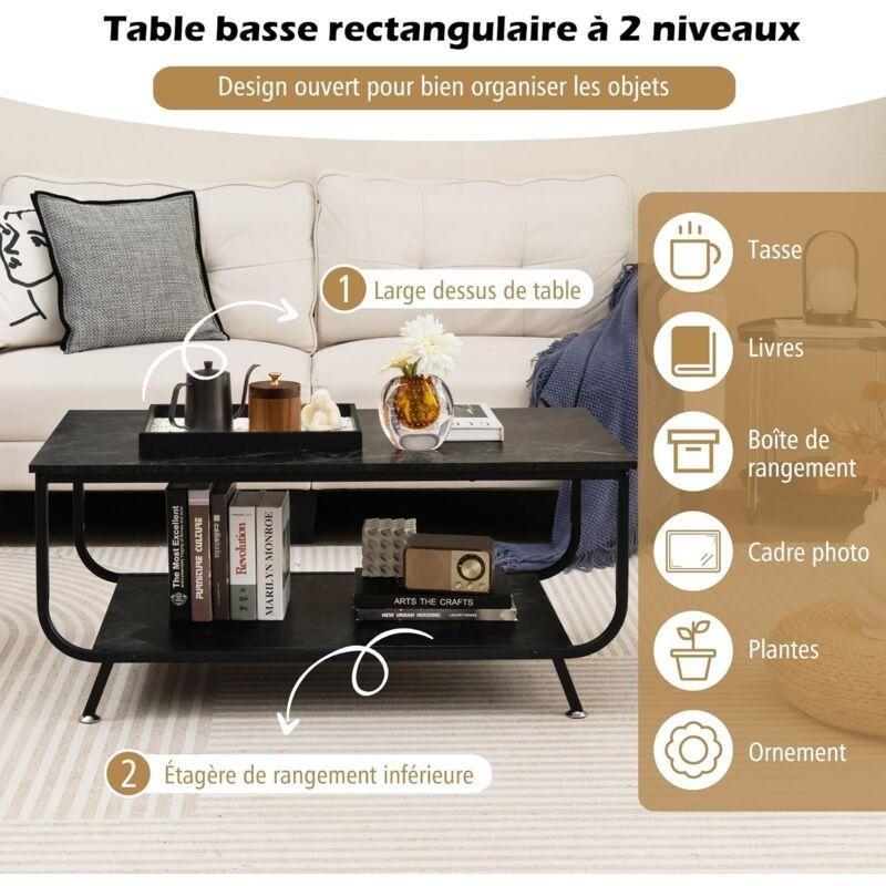 Siyah Metal Çerçeveli Mermer Desenli Dikdörtgen Orta Sehpa 105x55x47 cm - 103066