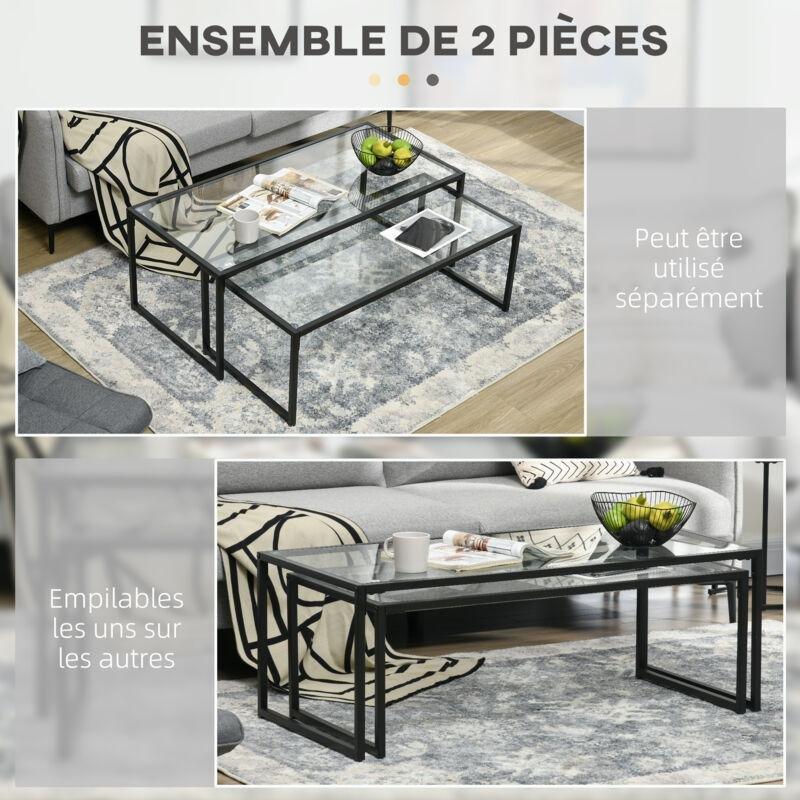 Siyah Metal Çerçeveli Şeffaf Cam Orta Sehpa 119x56 cm (2 Li Set) - 102730