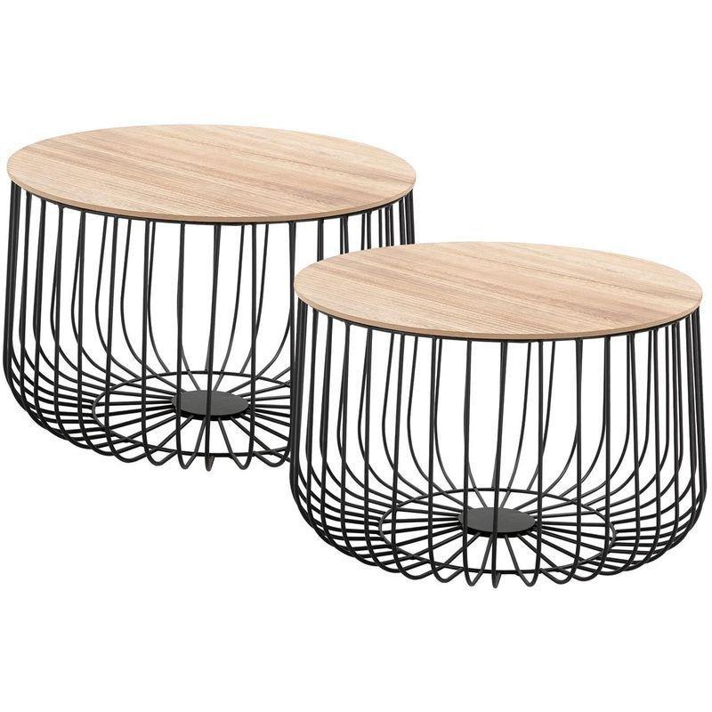 Siyah Metal Çıkarılabilir Tablalı Ahşap Yan Sehpa-60x38x60 cm - 110522