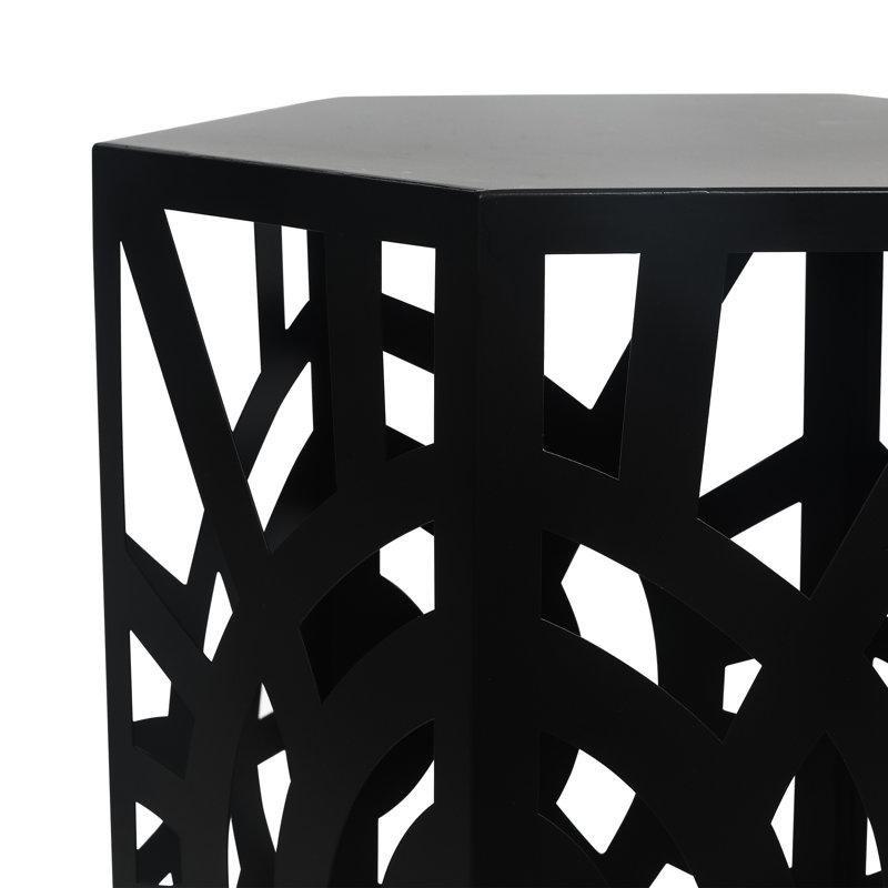 Siyah Metal Ferforje Zigon Sehpa 51x42x37 cm Altıgen İkili Set - 108187