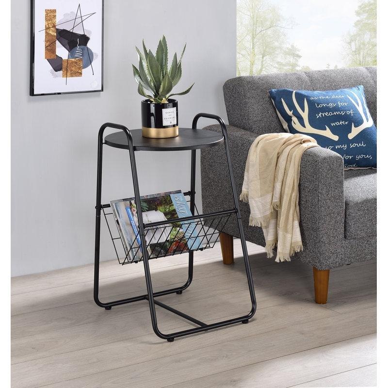 Siyah Metal Gazetelikli Yuvarlak Gazetelik Yan Sehpa-41x38x67 cm - 112917