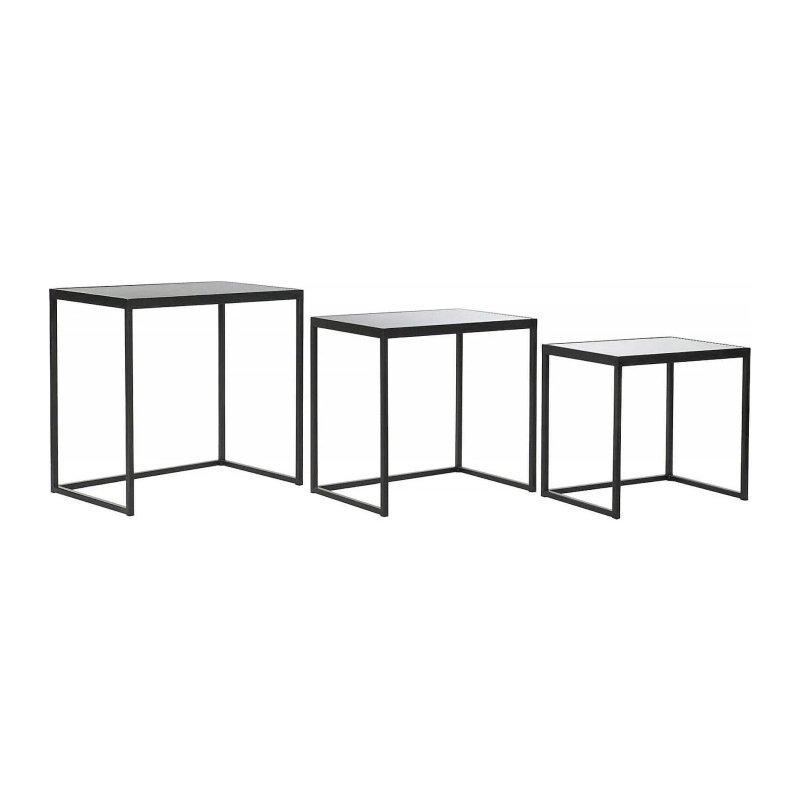 Siyah Metal Gövdeli Cam Tablalı Üçlü Zigon Sehpa 58x37x54 cm - 106366