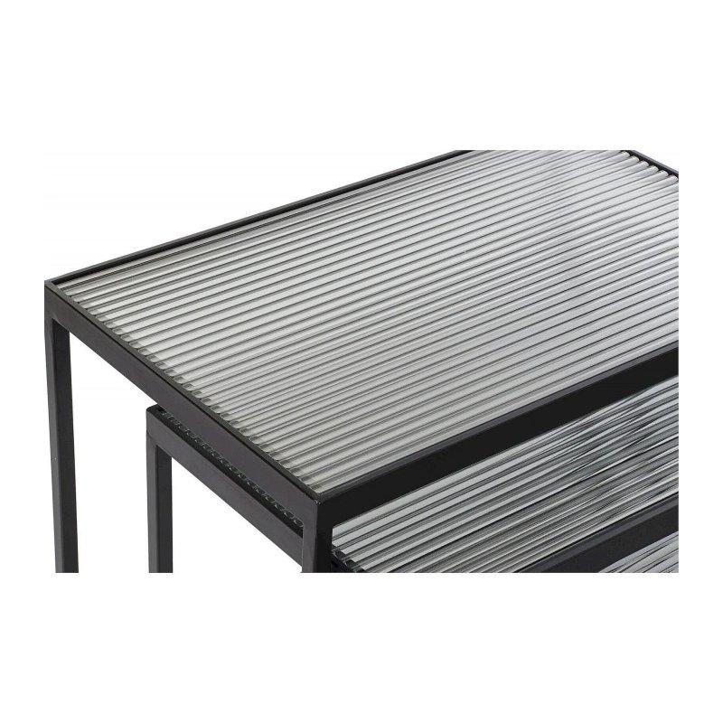 Siyah Metal Gövdeli Cam Tablalı Üçlü Zigon Sehpa 58x37x54 cm - 106366