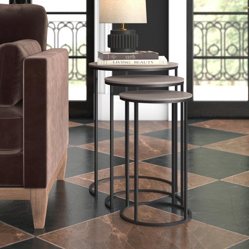 Siyah Metal Gövdeli Gümüş Alüminyum Tablalı 3'lü Yüksek Zigon Sehpa 61 cm - 108718