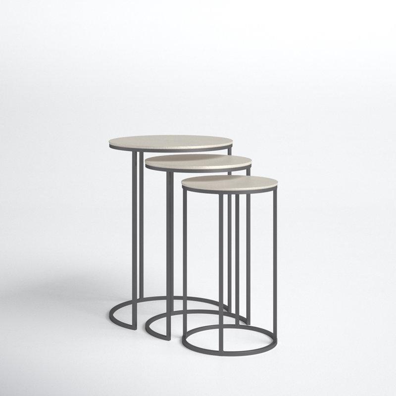 Siyah Metal Gövdeli Gümüş Alüminyum Tablalı 3'lü Yüksek Zigon Sehpa 61 cm - 108718