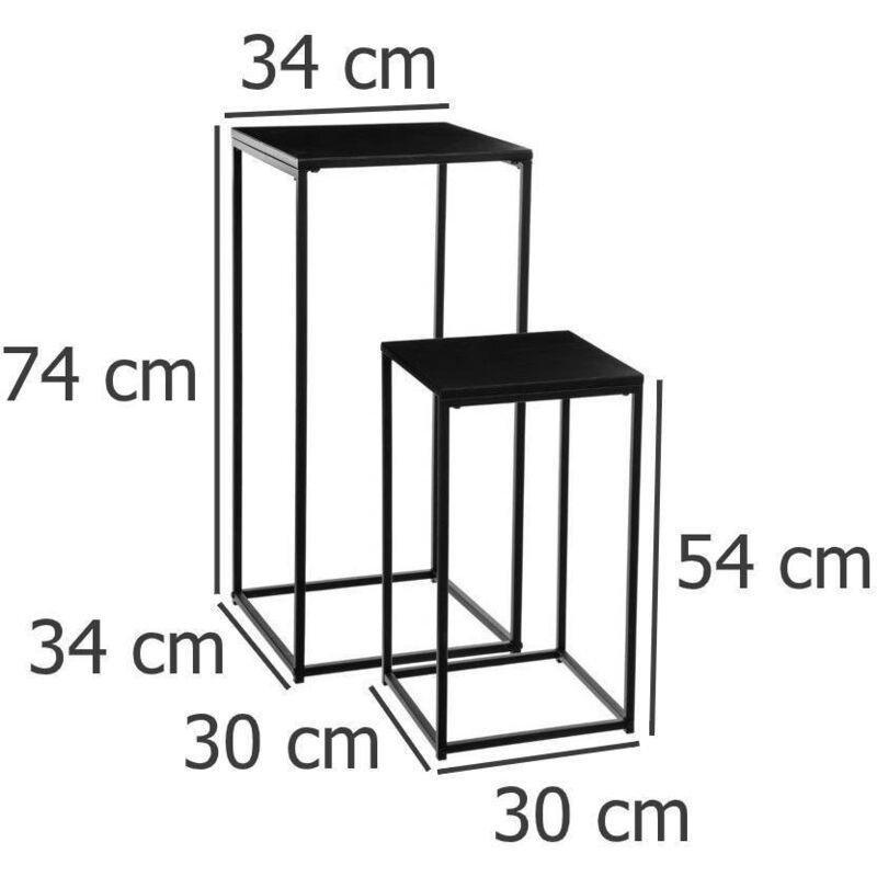 Siyah Metal İkili Set Metal Yan Sehpa-30x30x55x34x34x74 cm - 110784
