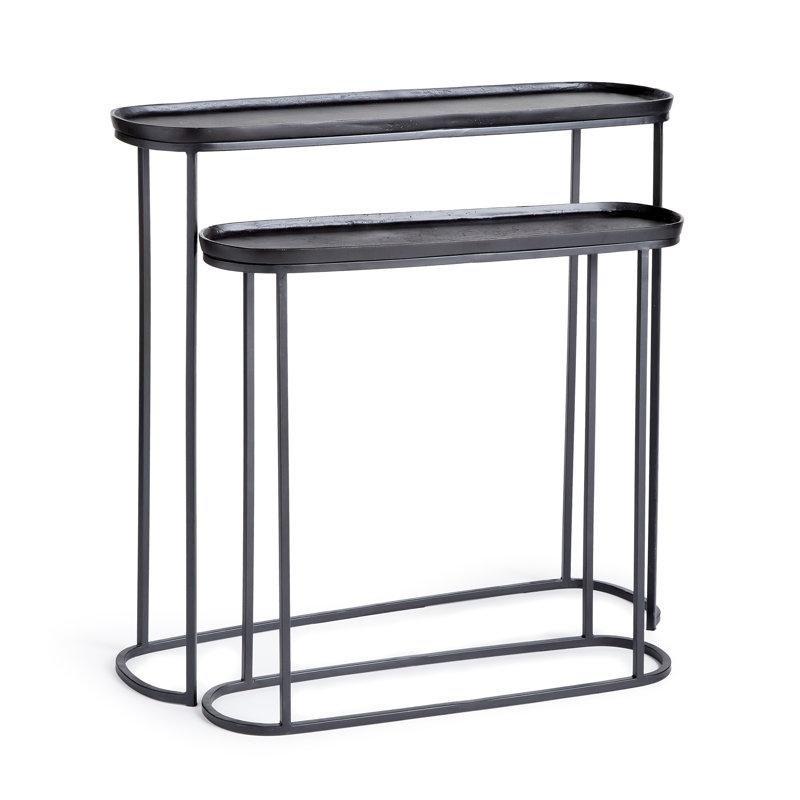Siyah Metal Oval Tepsi Zigon Sehpa İkili Set 53 cm - 108667
