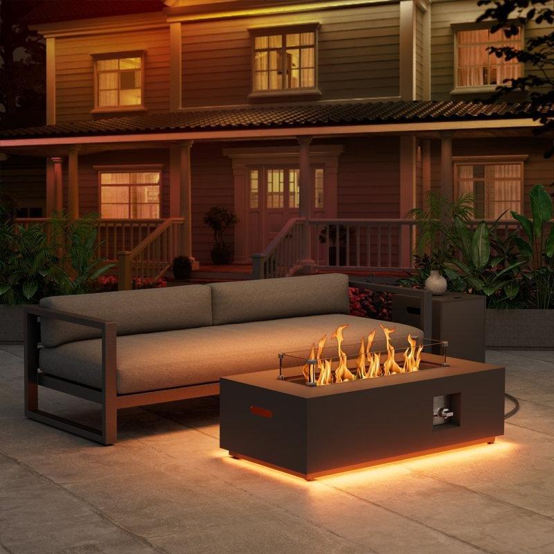 Siyah Metal Propan Gazlı Şömineli Orta Sehpa 107x51x32 cm - 105769