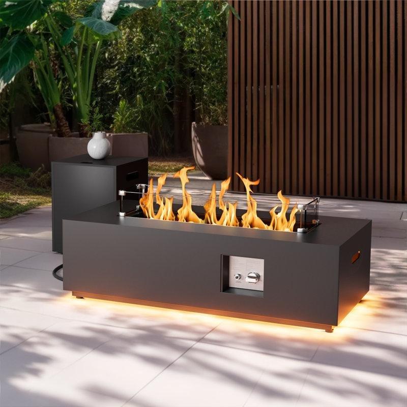 Siyah Metal Propan Gazlı Şömineli Orta Sehpa 107x51x32 cm - 105769