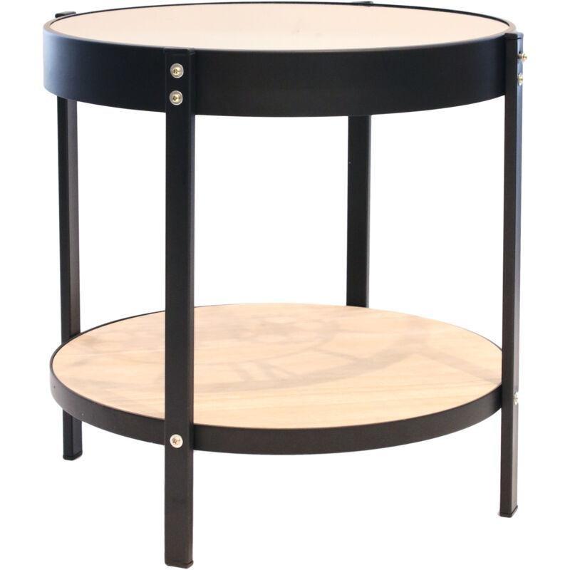 Siyah Metal Saatli Cam Yan Sehpa-41x41x39 cm - 111342