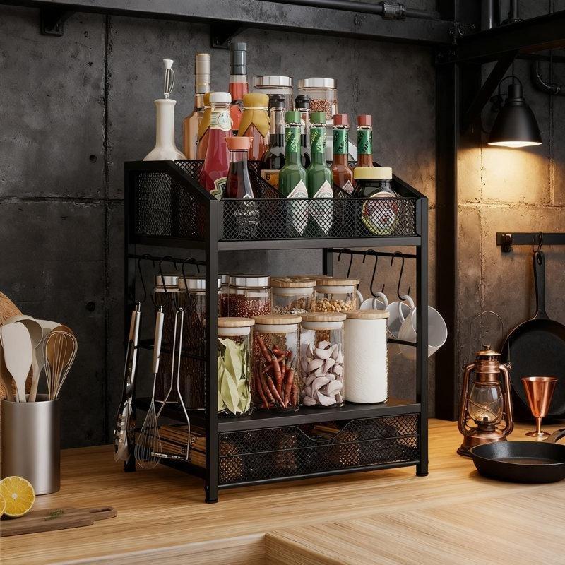 Siyah Metal ve Ahşap Kahve Köşesi 30 cm - 99928