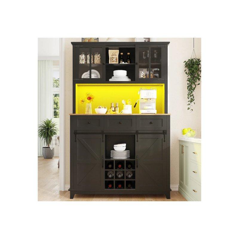Siyah Metal ve MDF Çok Amaçlı Dolap 105x38x180 cm LED Işıklı - 92479