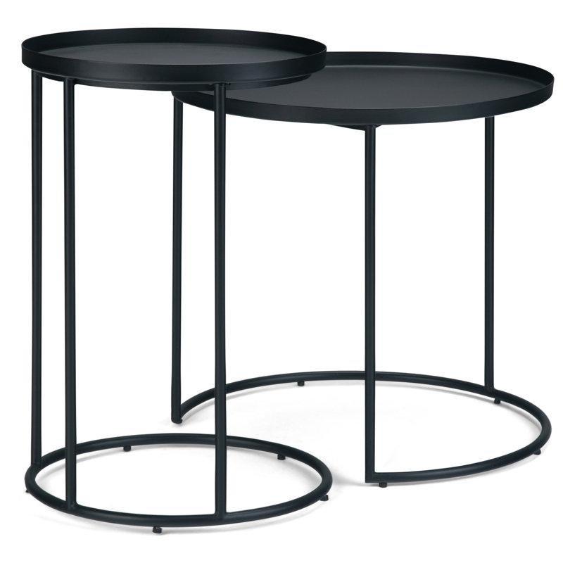 Siyah Metal Yuvarlak Tepsi Zigon Sehpa 2'li Set 60x58 cm - 108634