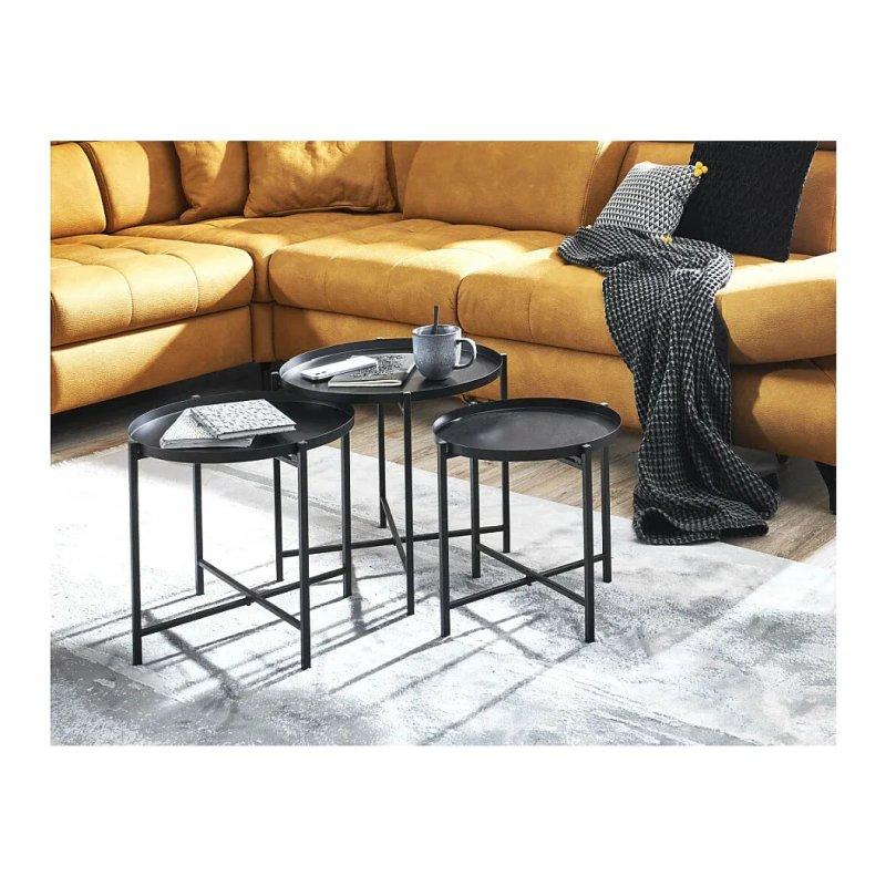 Siyah Metal Yuvarlak Zigon Sehpa 43 cm 3'lü Set - 106108