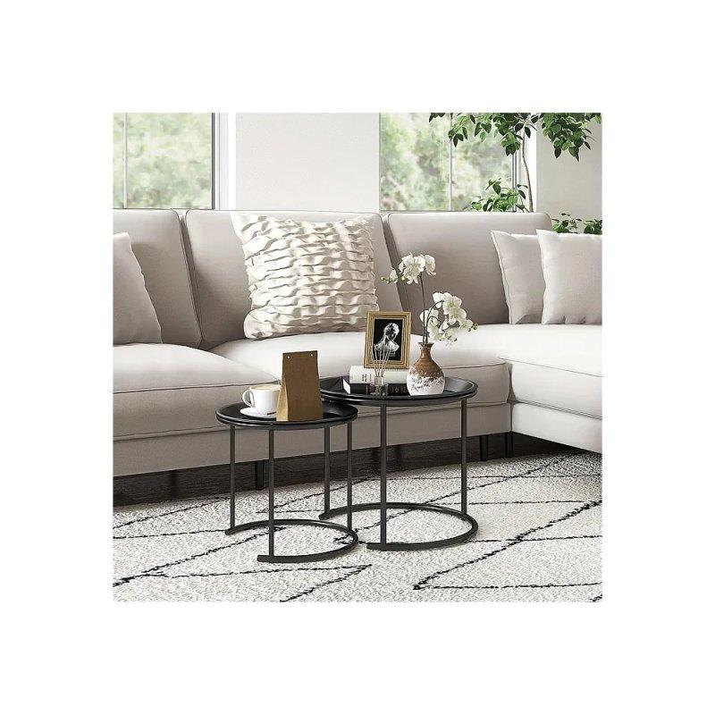 Siyah Metal Yuvarlak Zigon Sehpa 43 cm ve 35 cm 2'li Set - 106570