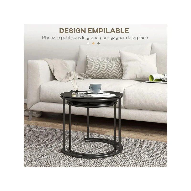 Siyah Metal Yuvarlak Zigon Sehpa 43 cm ve 35 cm 2'li Set - 106570