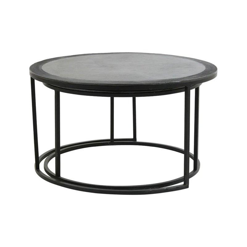 Siyah Metal Yuvarlak Zigon Sehpa 75 cm 2 li Set - 106408