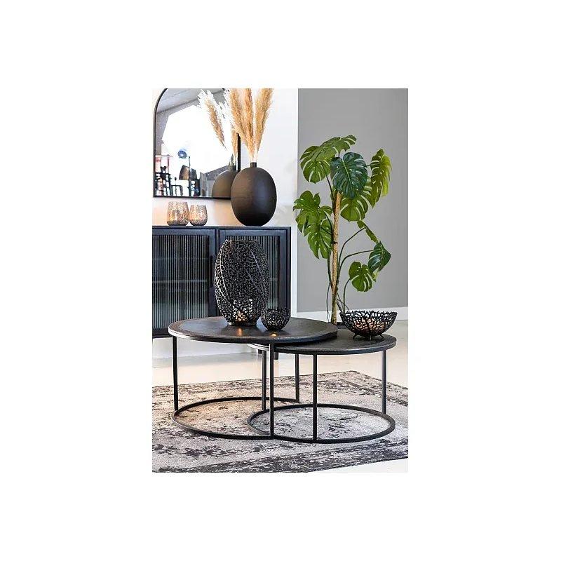 Siyah Metal Yuvarlak Zigon Sehpa 75 cm 2 li Set - 106408
