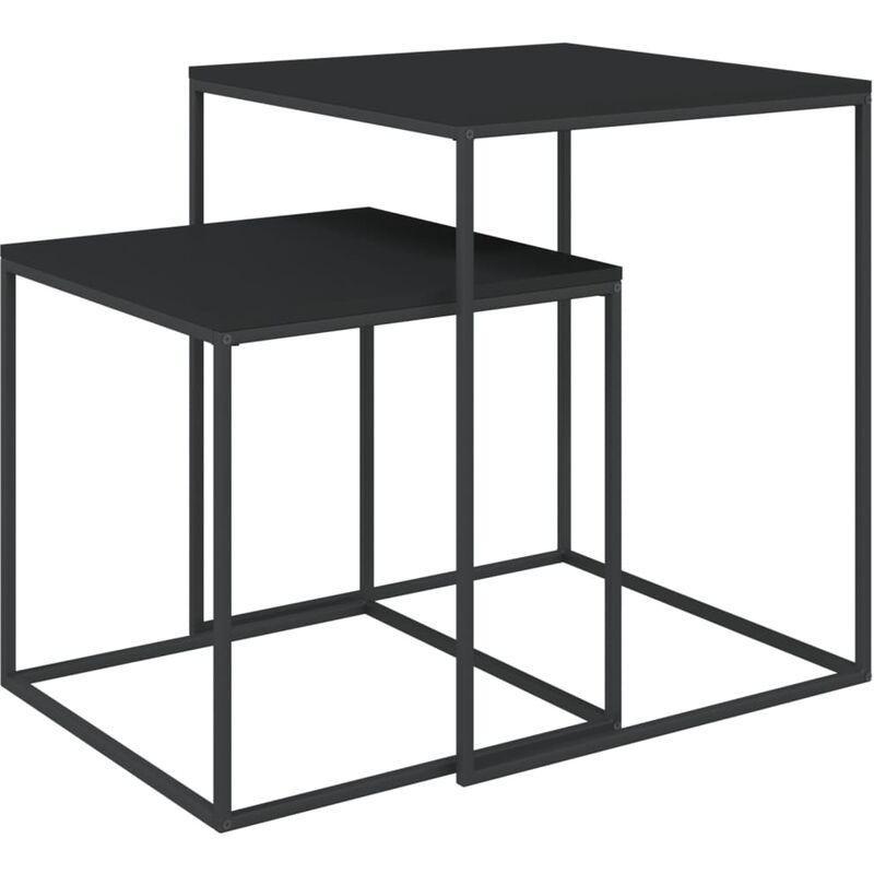 Siyah Metal Zigon Sehpa 40x40x48 cm Endüstriyel Ahşap 2'li Set - 107257