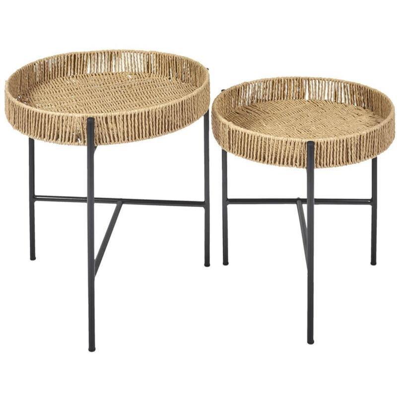 Siyah Metal Zigon Sehpa 41x41 cm Hasır Desenli Çıkarılabilir Tablalı - 107194