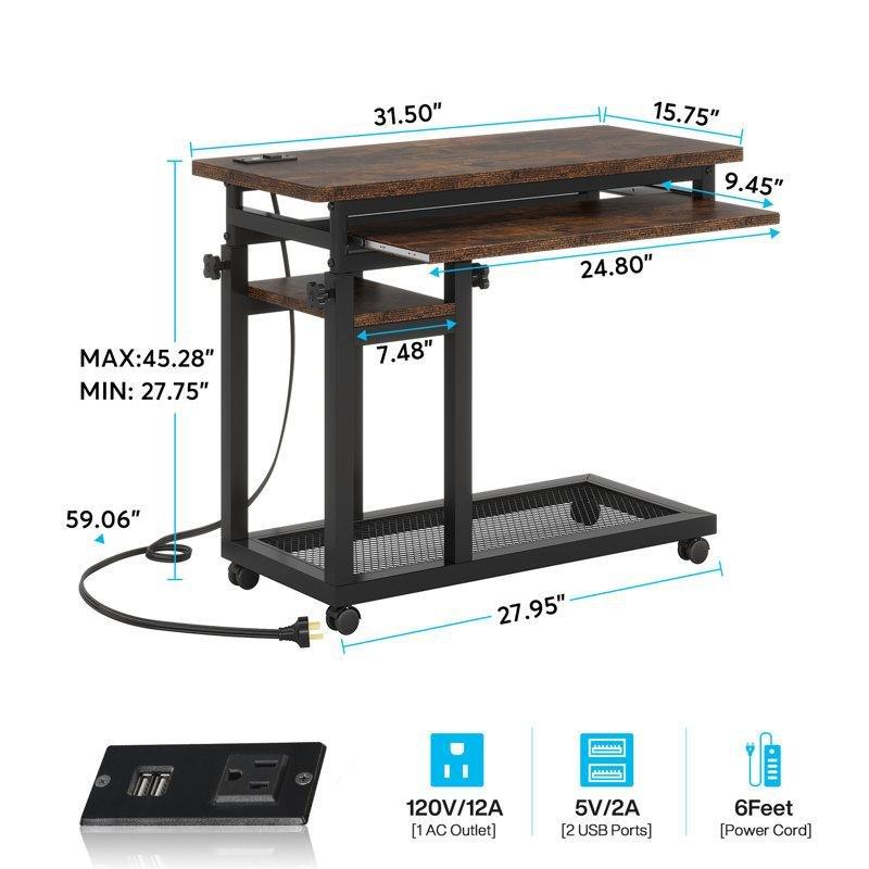 Siyah Mühendislik Ahşap Ayarlanabilir Yükseklikli Tekerlekli Laptop Sehpası-80x40x115 cm - 113286