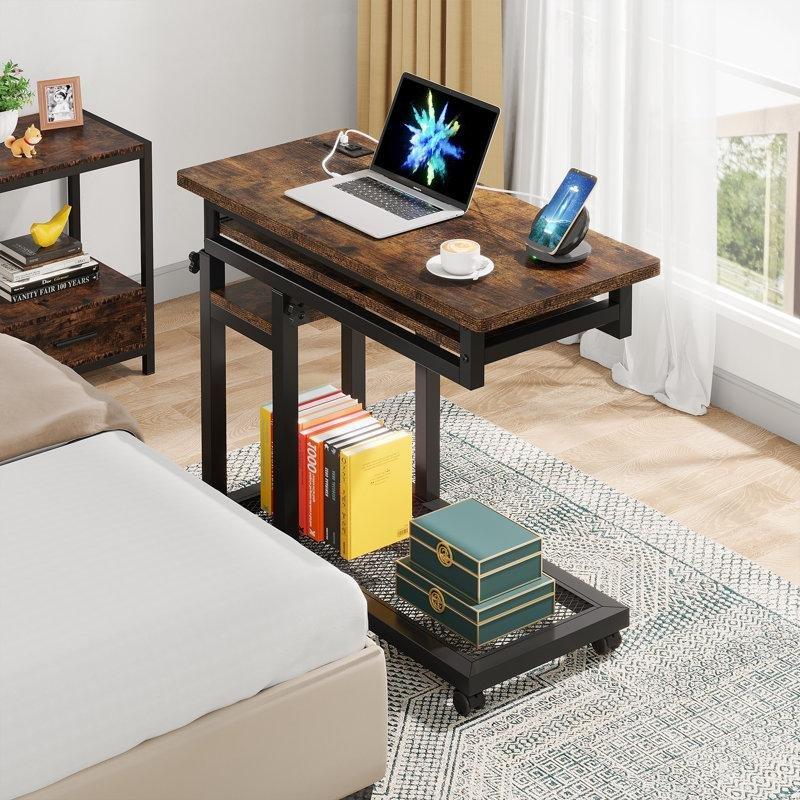 Siyah Mühendislik Ahşap Ayarlanabilir Yükseklikli Tekerlekli Laptop Sehpası-80x40x115 cm - 113286