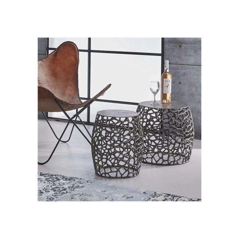 Siyah Nikel Metal Zigon Sehpa Takımı 45x45x42 cm - 106624