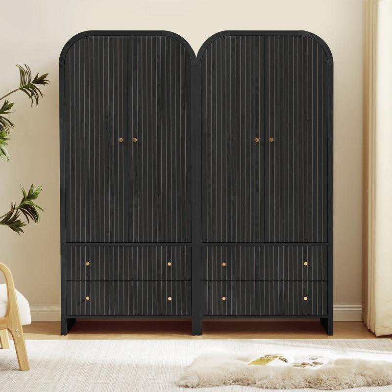 Siyah Panjur Kapak Gardrop Seti 2 Adet 180 cm - 91069