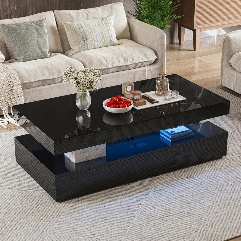 Siyah Parlak Yüzeylu Ledli Orta Sehpa 120x43x59 cm - 104437