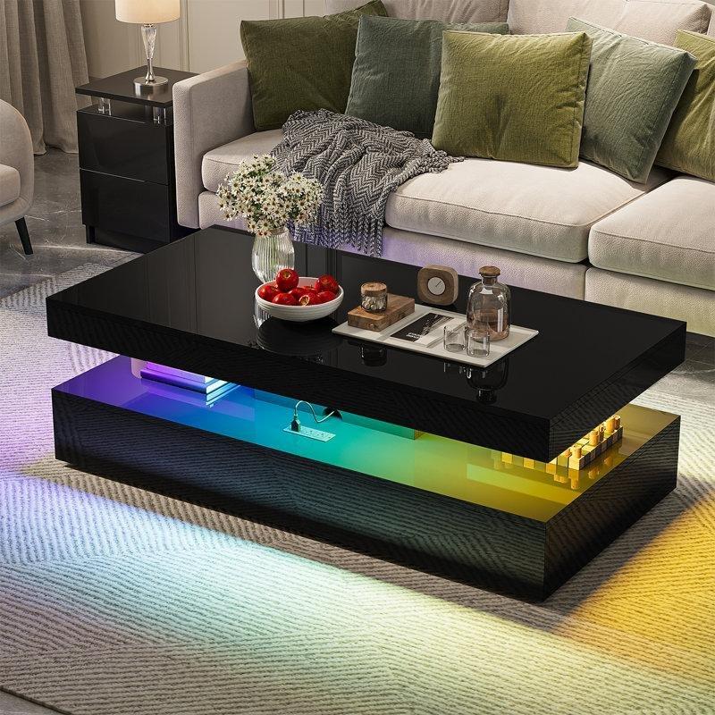 Siyah Parlak Yüzeylu Ledli Orta Sehpa 120x43x59 cm - 104437