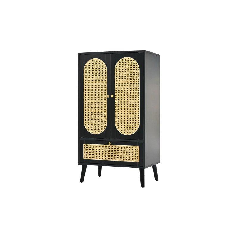 Siyah Rattan Çok Amaçlı Dolap 60x40x110 cm - 92542