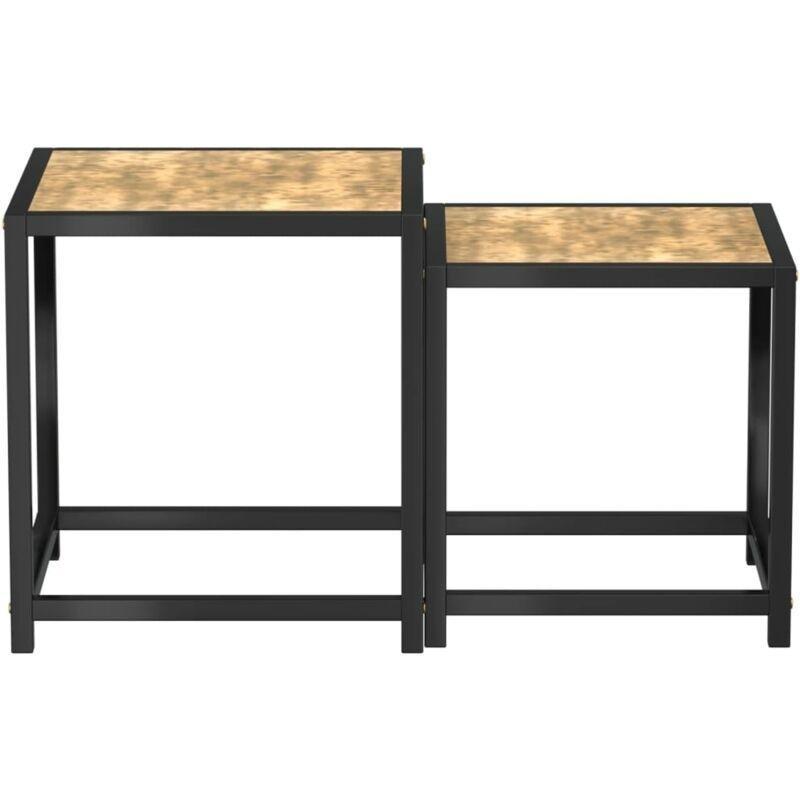 Siyah Sarı MDF Endüstriyel 2li Mermer Yan Sehpa-37x37x40x33x33x35 cm - 110473