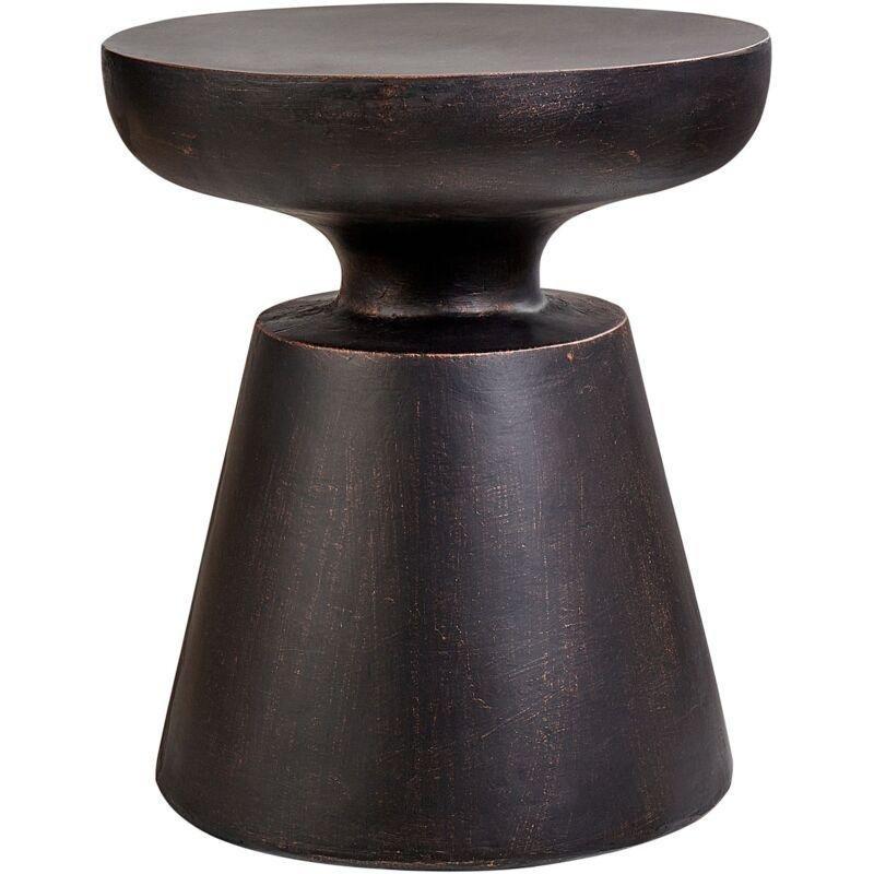 Siyah Seramik Boyalı Yuvarlak Traverten Yan Sehpa-45x45x59 cm - 111982