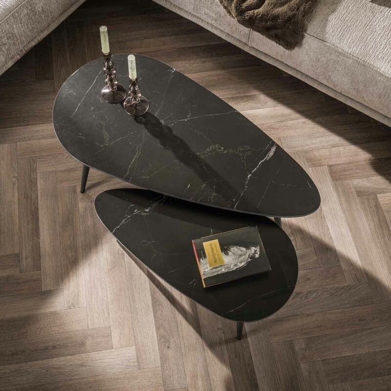 Siyah Seramik Üçgen Zigon Sehpa 100x50x40 cm İkili Set - 107138