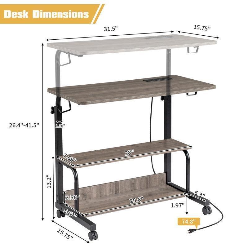 Siyah Suntalam Ayarlanabilir Yükseklikli Tekerlekli Laptop Sehpası-80x40x106 cm - 113238