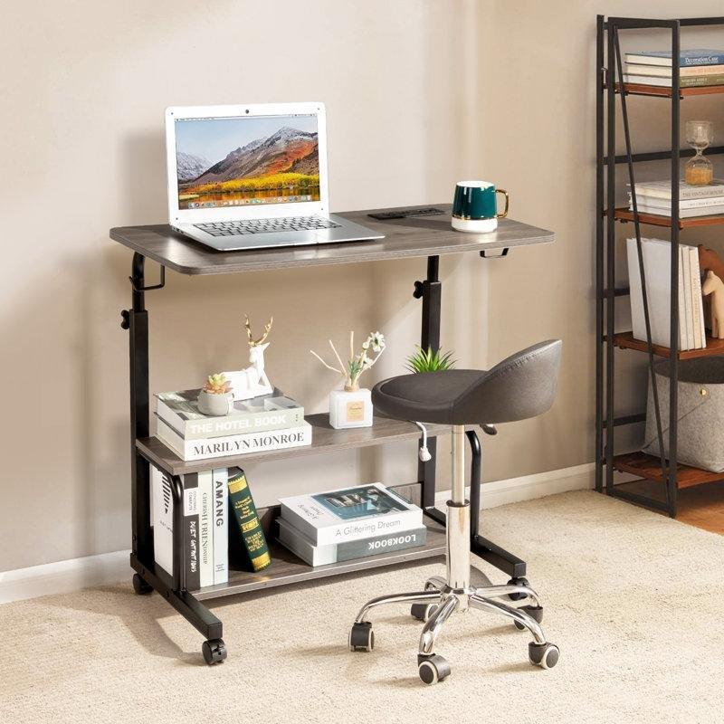 Siyah Suntalam Ayarlanabilir Yükseklikli Tekerlekli Laptop Sehpası-80x40x106 cm - 113238